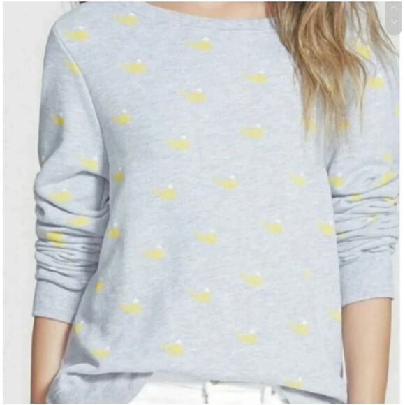 Wildfox Couture Small Gray Yellow Sweatshirt Nautical Whale Print Crew Neck Sz S - Picture 1 of 13